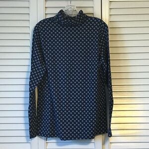 Lands' End Navy Blue Patterned Turtleneck Sweater
